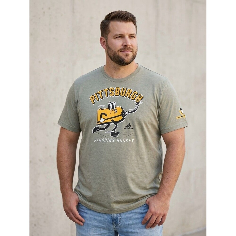 adidas Pittsburgh Penguins Shirt Mens 2XL Gray Graphic Mascot Hockey Tee